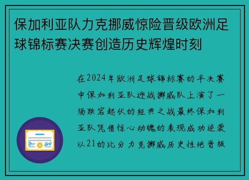 保加利亚队力克挪威惊险晋级欧洲足球锦标赛决赛创造历史辉煌时刻